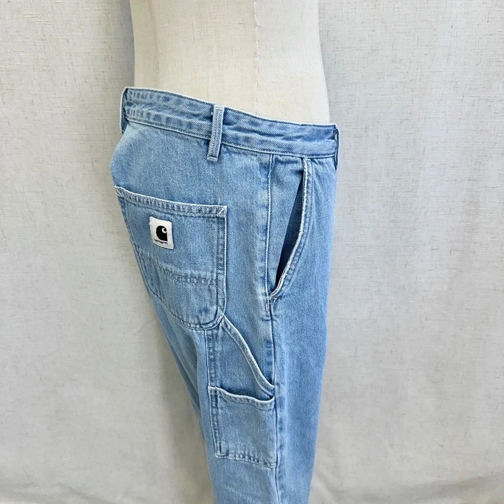 Carhartt WIP Pierce Carpenter Jeans Light Blue Wash RW Boyfriend Denim Size 28‎